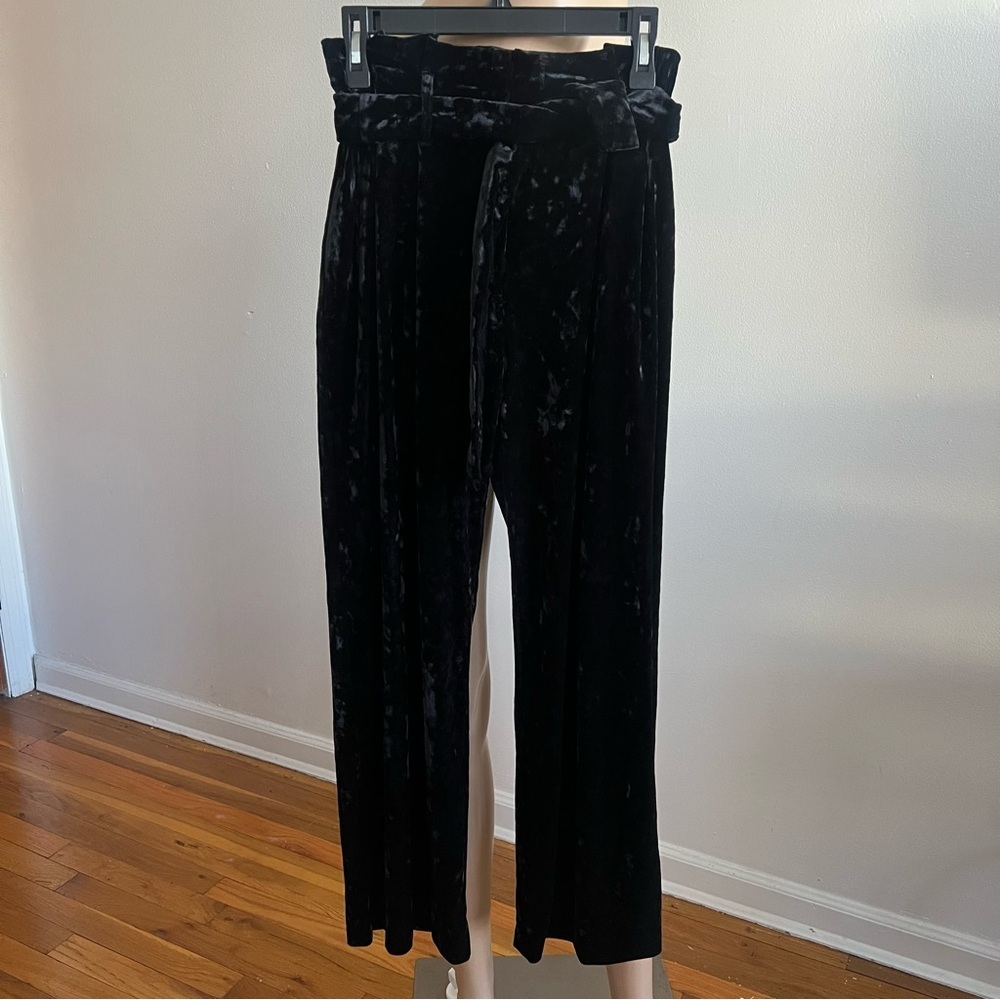 Derek Lam 10 Crosby Women’s Black Crushed Velour High Waisted Wide Leg Pants 4